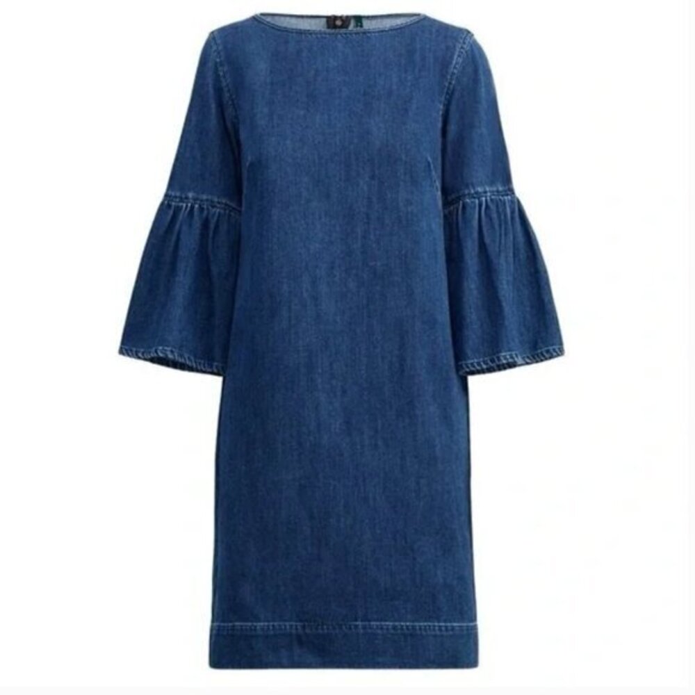 Ralph Lauren Blue Denim Bell-Sleeve Shift Dress Womens Size 10
